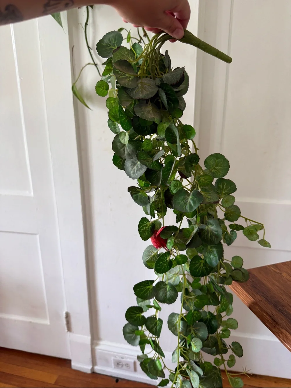 Green faux Leaf Holiday Garland with Red Accent Cardinal bird